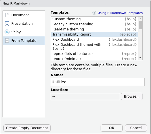 Graphical interface to open a soap rmarkdown template in RStudio