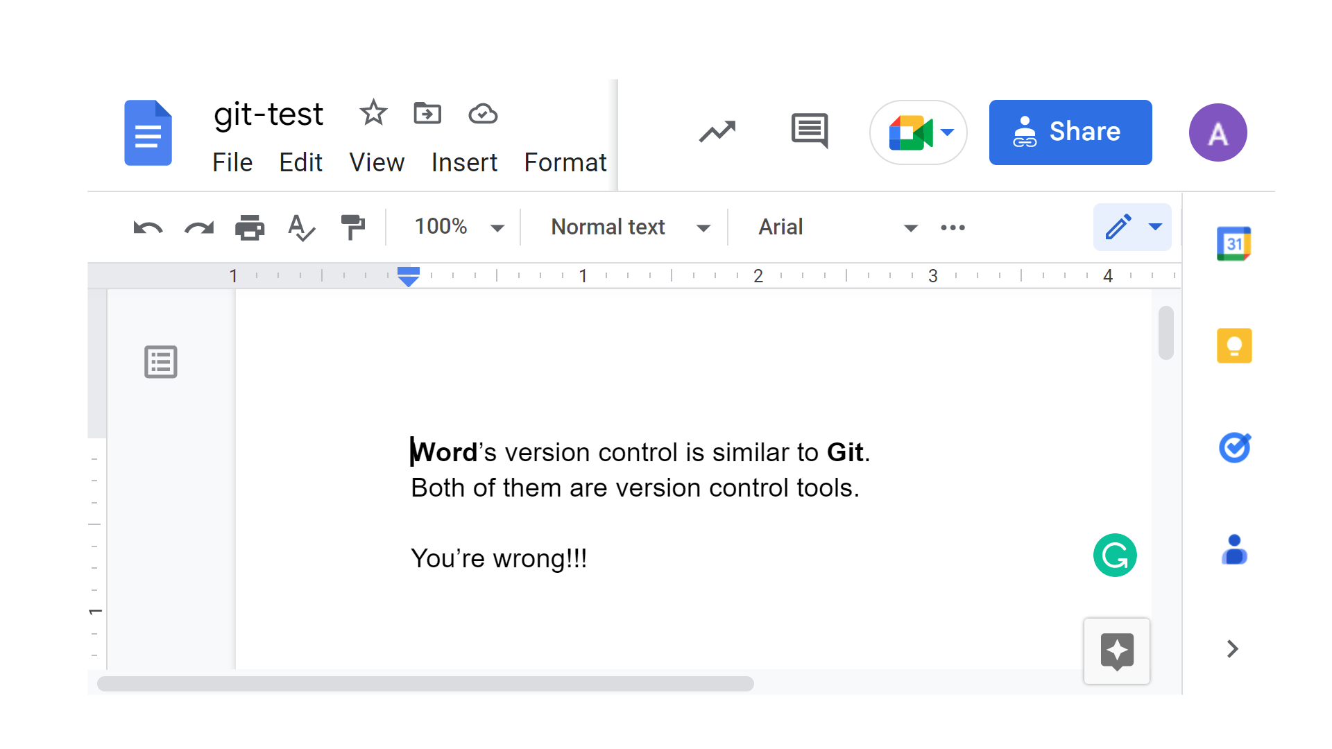 Tracking changes for the git-test file.