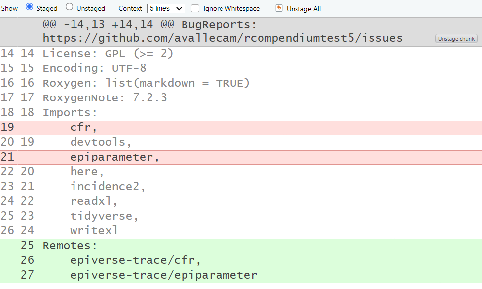 We need to fix the DESCRIPTION file manually. Packages like {cfr} and {epiparameter} are on GitHub.